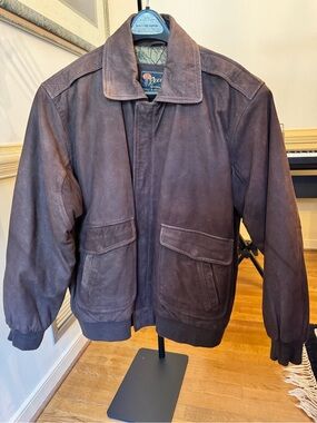 Vintage 90s Reed Sportswear Leather Bomber Jacket (XL) - Map Lining, Distressed